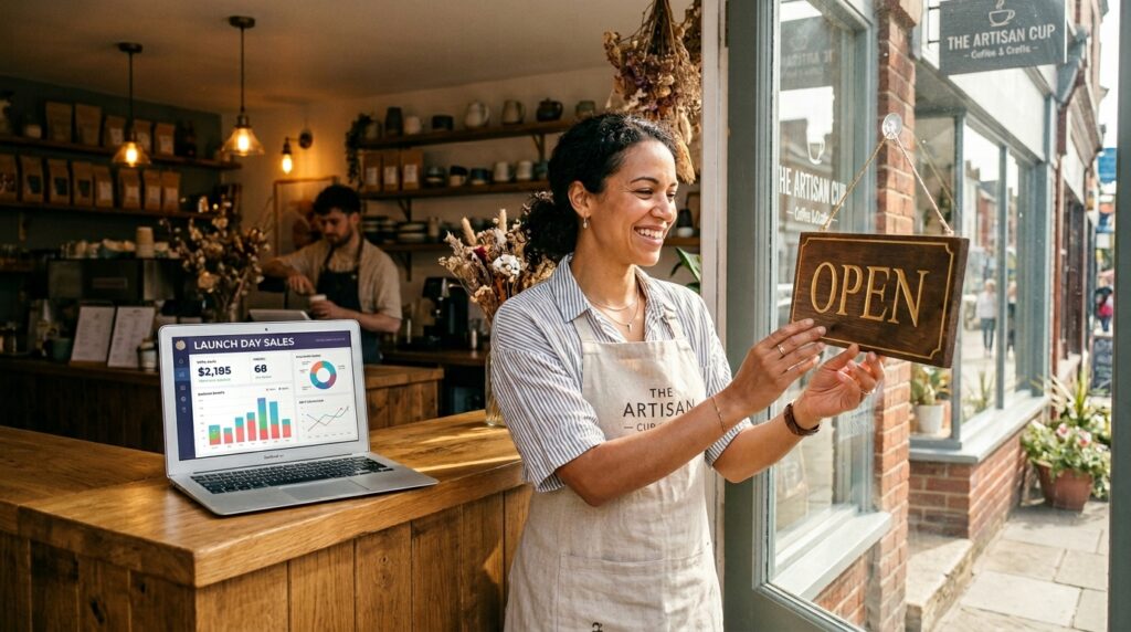 entrepreneur launching a business after executing the steps from their business plan