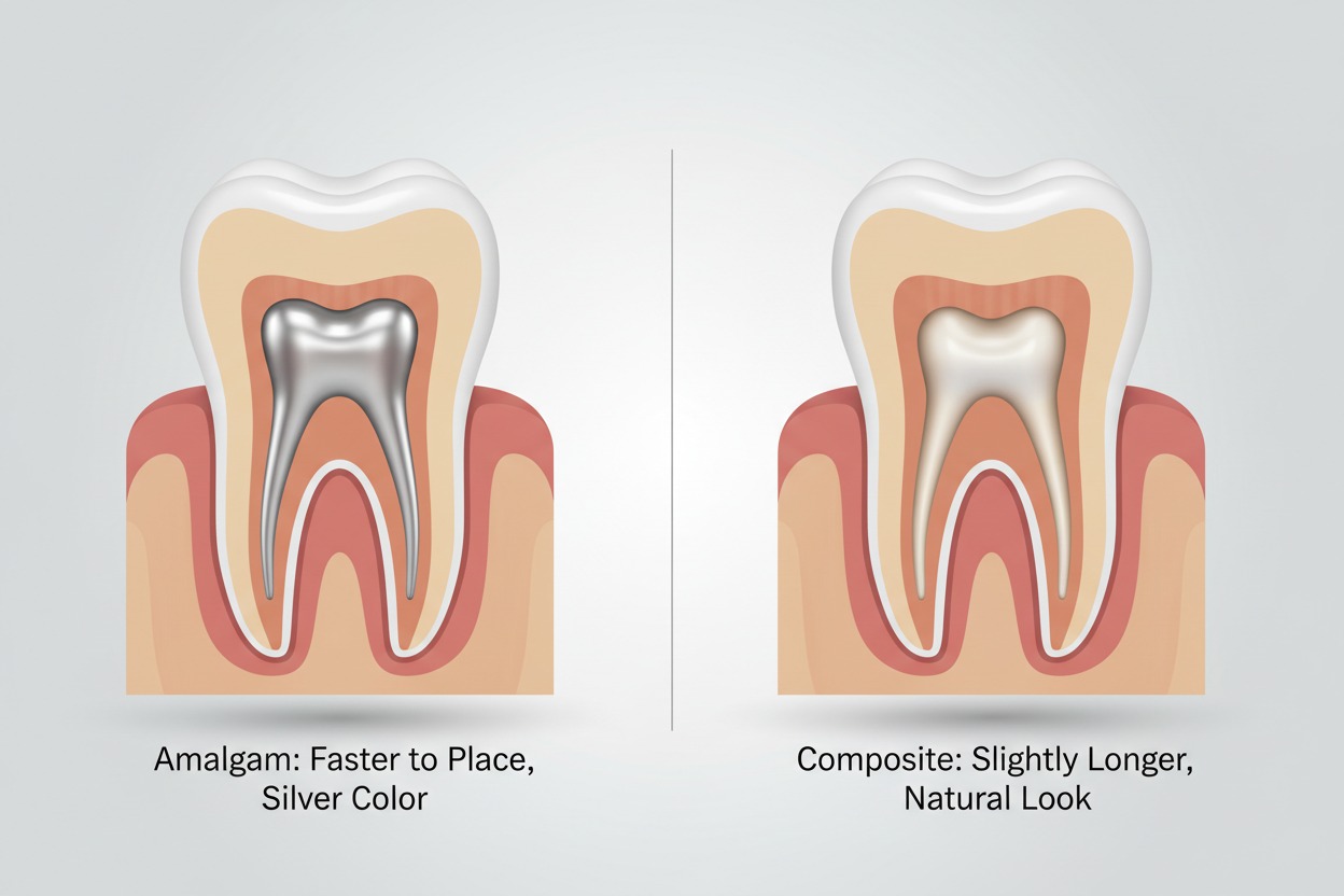 composite vs amalgam filling comparison - how long each type takes to fill a cavity