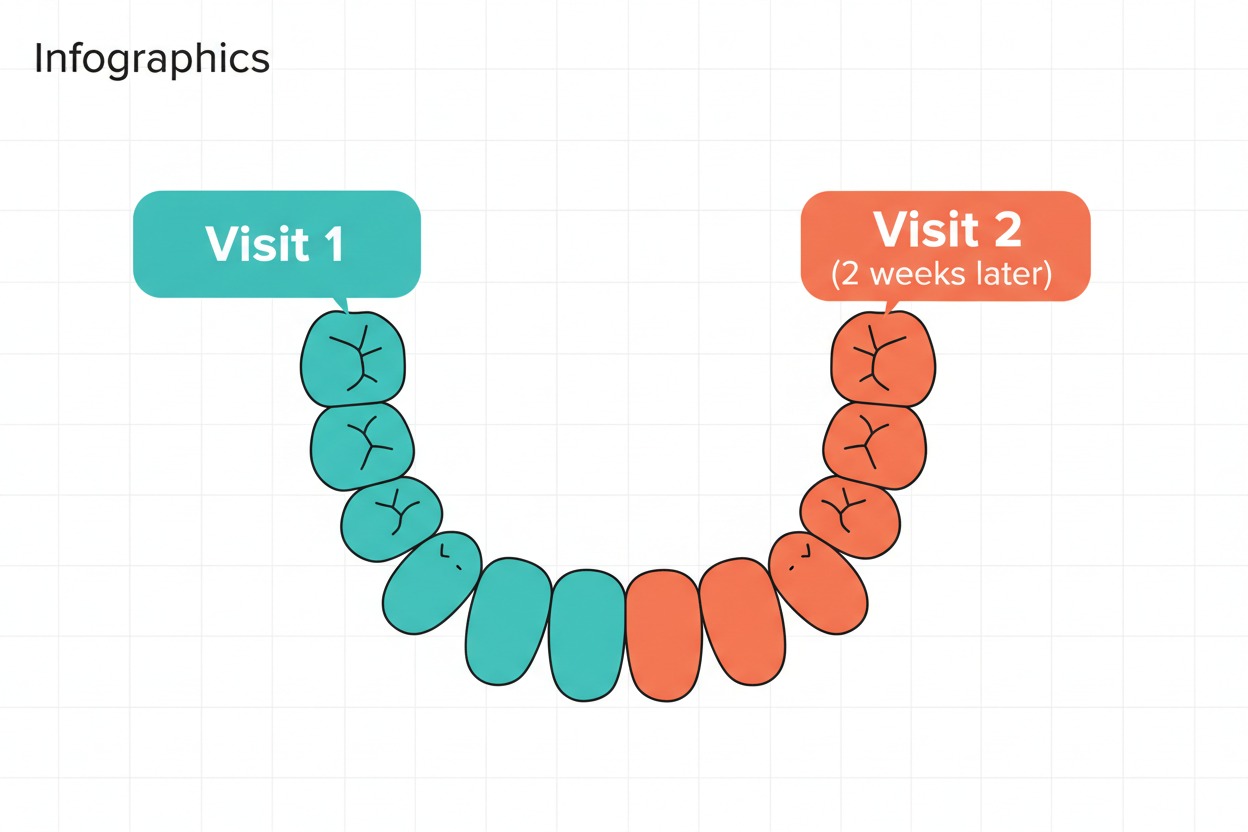 dental diagram showing how to schedule multiple cavity fillings across two visits