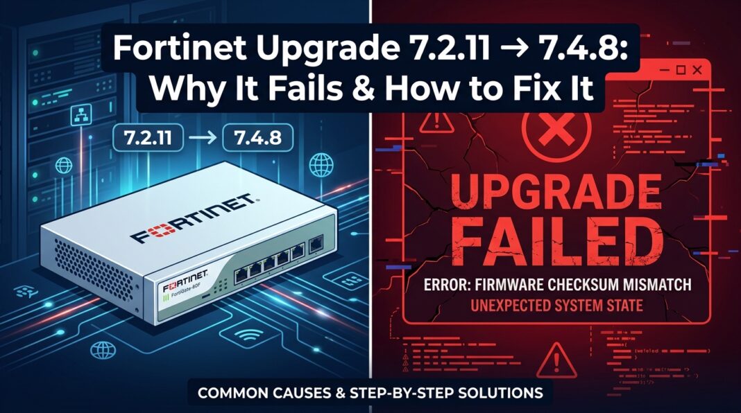 Why Fortinet Upgrade from 7.2.11 to 7.4.8 Fails