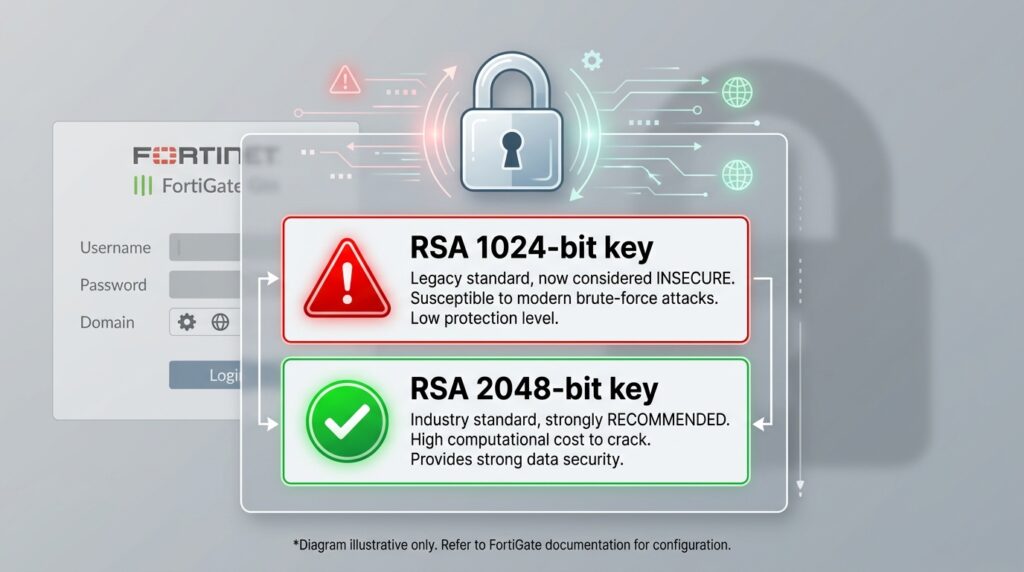 Fortinet FortiOS 7.4.8 RSA 1024-bit certificate upgrade failure GUI access blocked