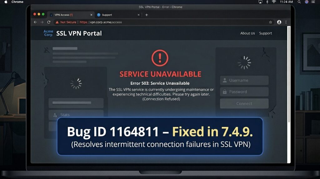 Fortinet SSL VPN web portal broken after FortiOS 7.4.8 upgrade on 2GB models bug
