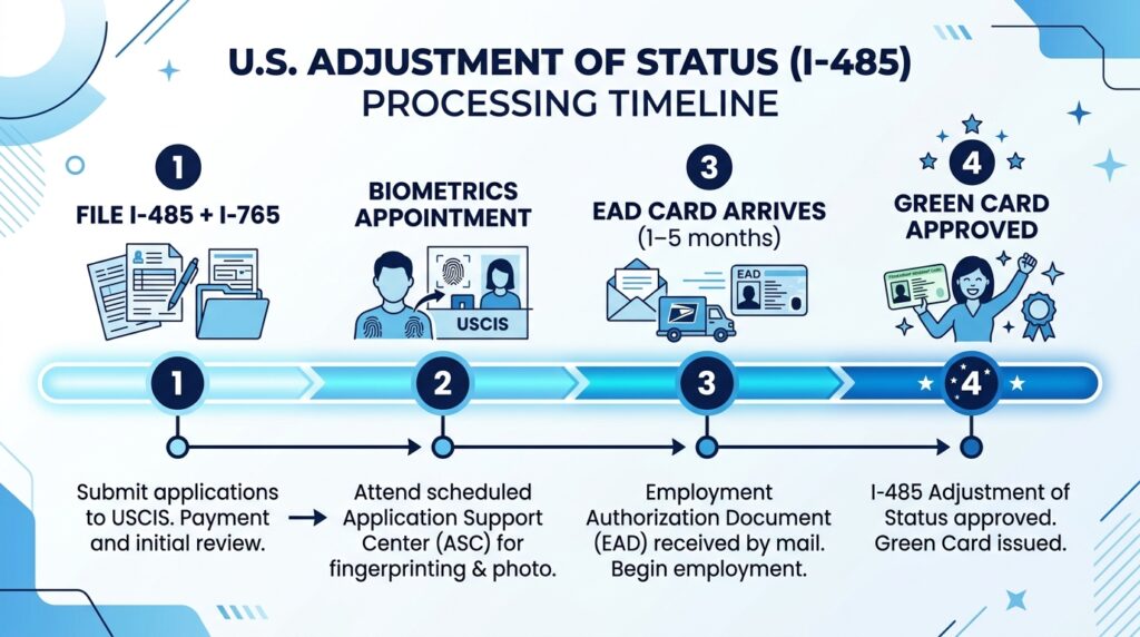 AD card processing timeline for I-485 NIW applicants — how many months