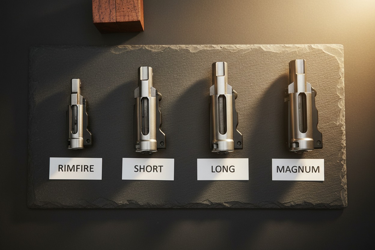 Granite Mountain Arms action styles comparison — Short Magnum, Standard Magnum, Express Magnum, African Magnum