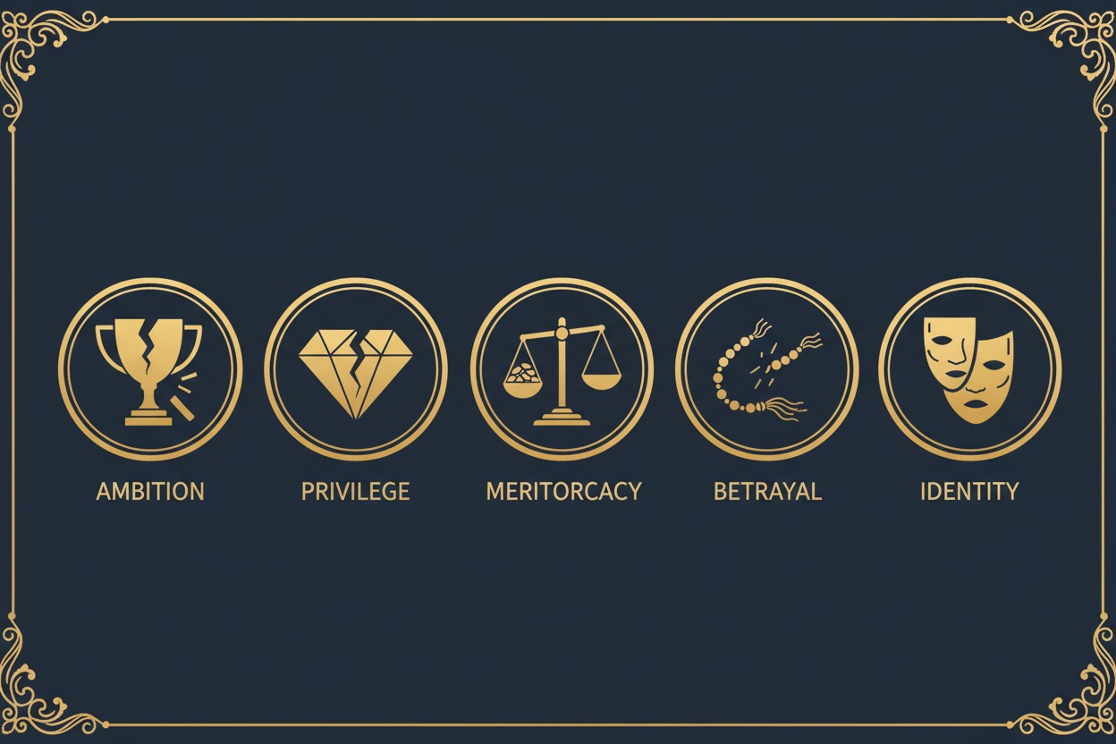 Infographic of the five central themes of The Ivies by Alexa Donne