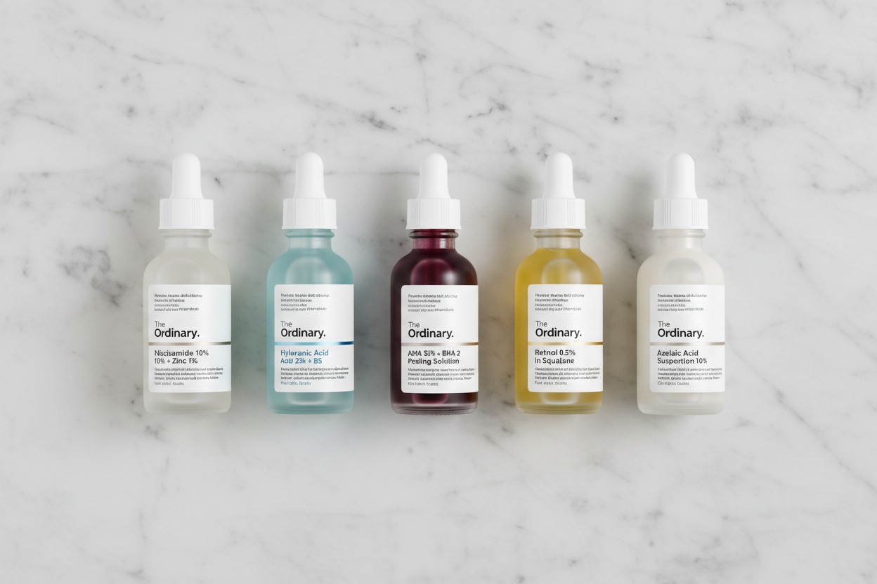 The Ordinary serum lineup including niacinamide retinol and AHA BHA for targeted skincare