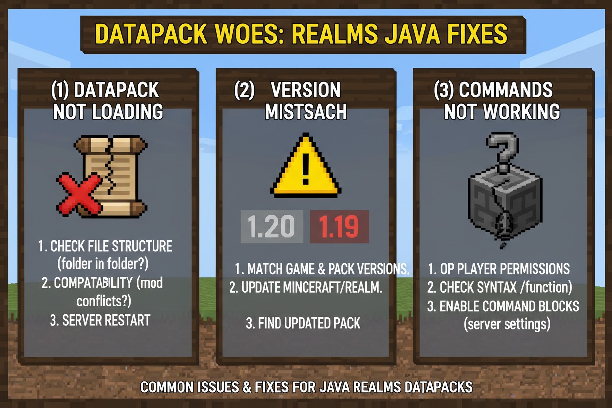 Minecraft Java Realm datapack troubleshooting guide — common errors and fixes