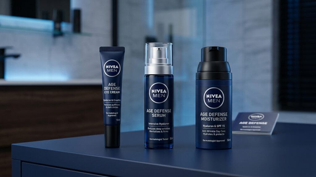 NIVEA Men Age Defense skincare line for men — best skin care products for men with hyaluronic acid and SPF