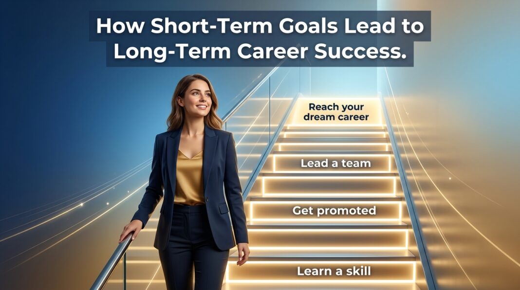 How short term goals lead to long term career success — staircase goal-setting concept