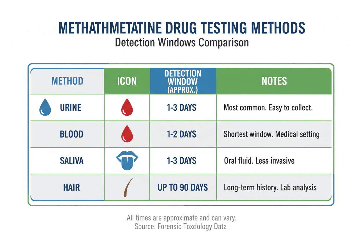 meth detection window comparison across urine blood saliva and hair follicle tests