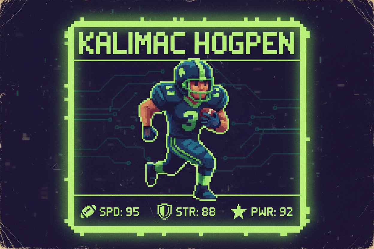 Kalimac Hogpen gaming character origin story football player card