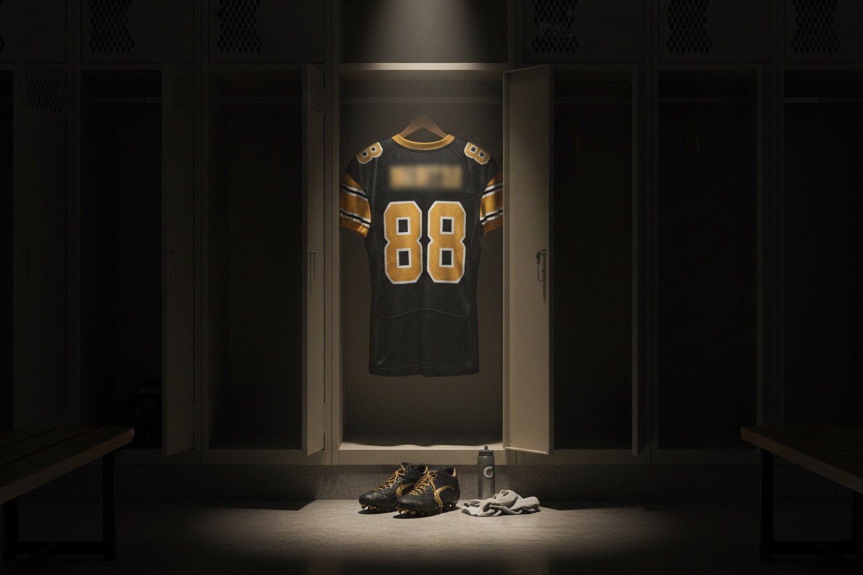 Kalimac Hogpen retirement from football jersey locker room emotional farewell