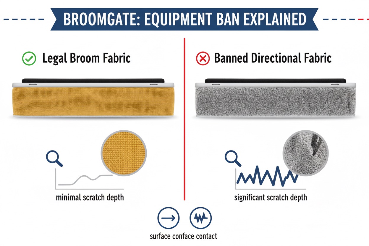 Comparison of legal vs banned curling broom fabric affecting stone's path