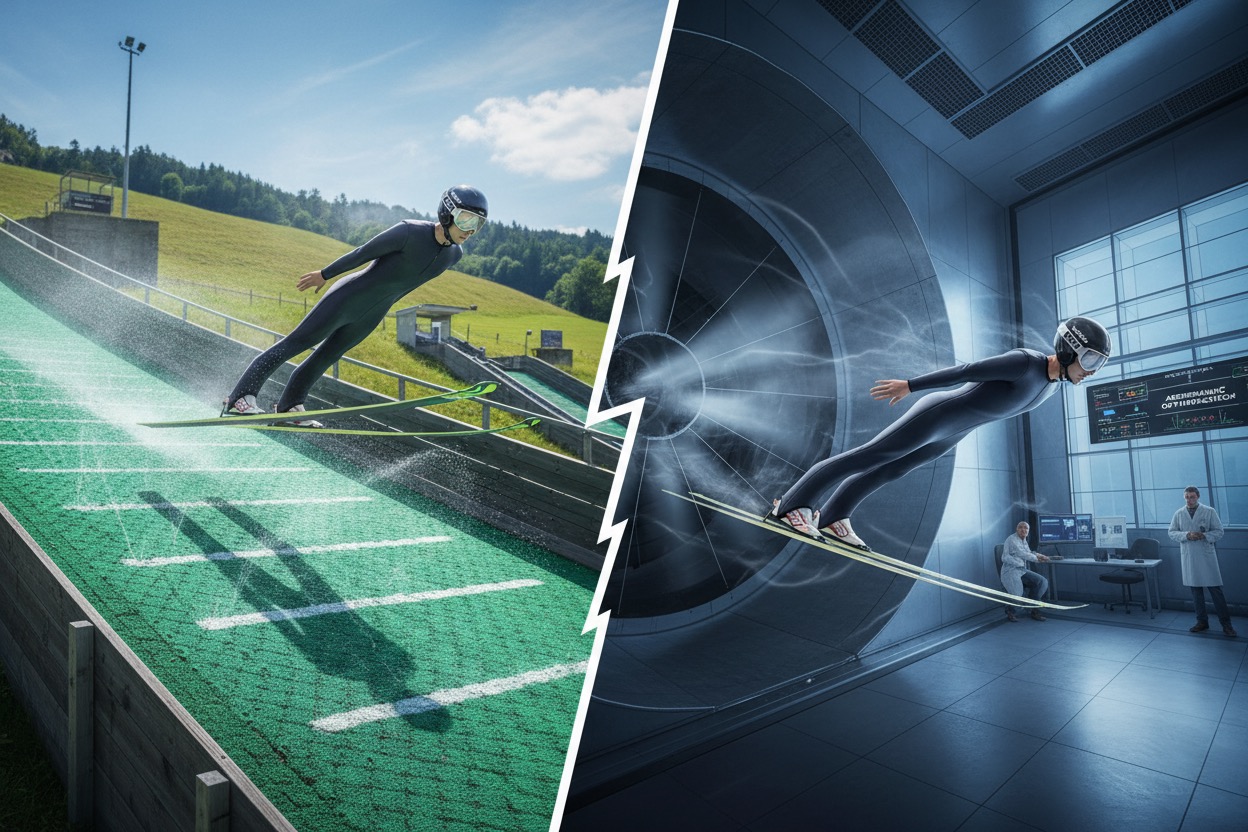 how ski jumpers train year-round using summer ramps and wind tunnels