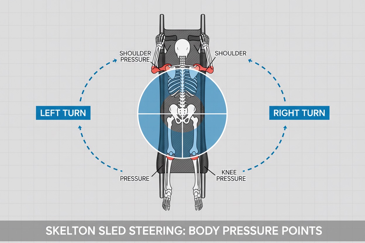 diagram showing how skeleton athletes steer using body pressure