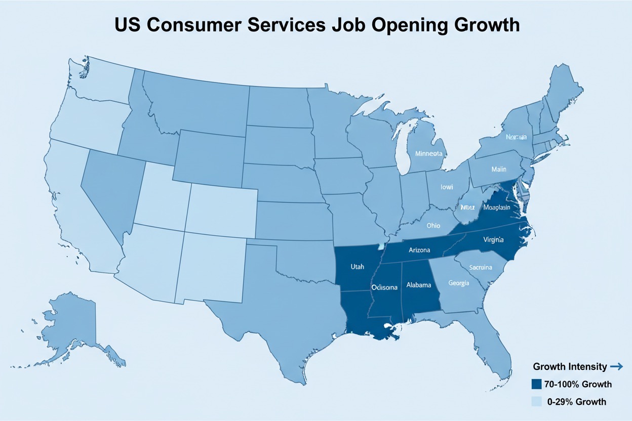 Consumer services industries in United States — state-by-state job growth map