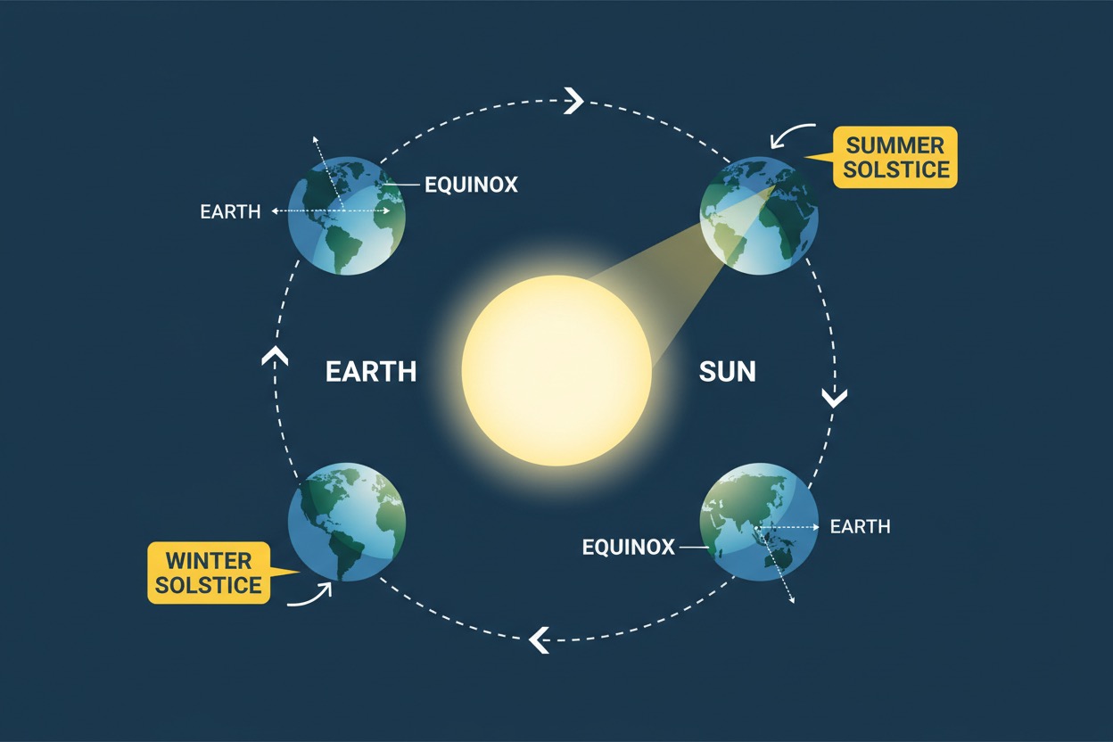 why does sunset time change - earth tilt seasons diagram illustration