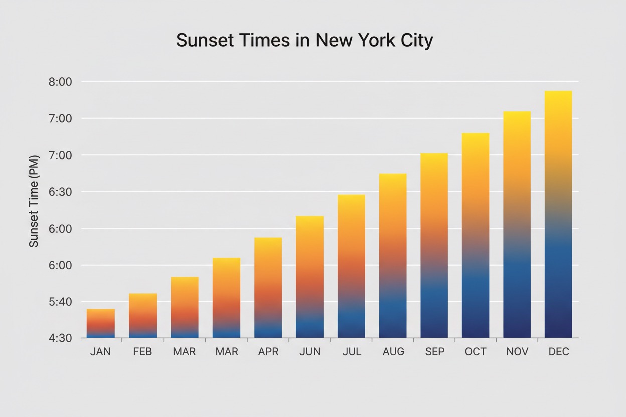 seasonal sunset times by month USA chart - how sunset changes throughout the year