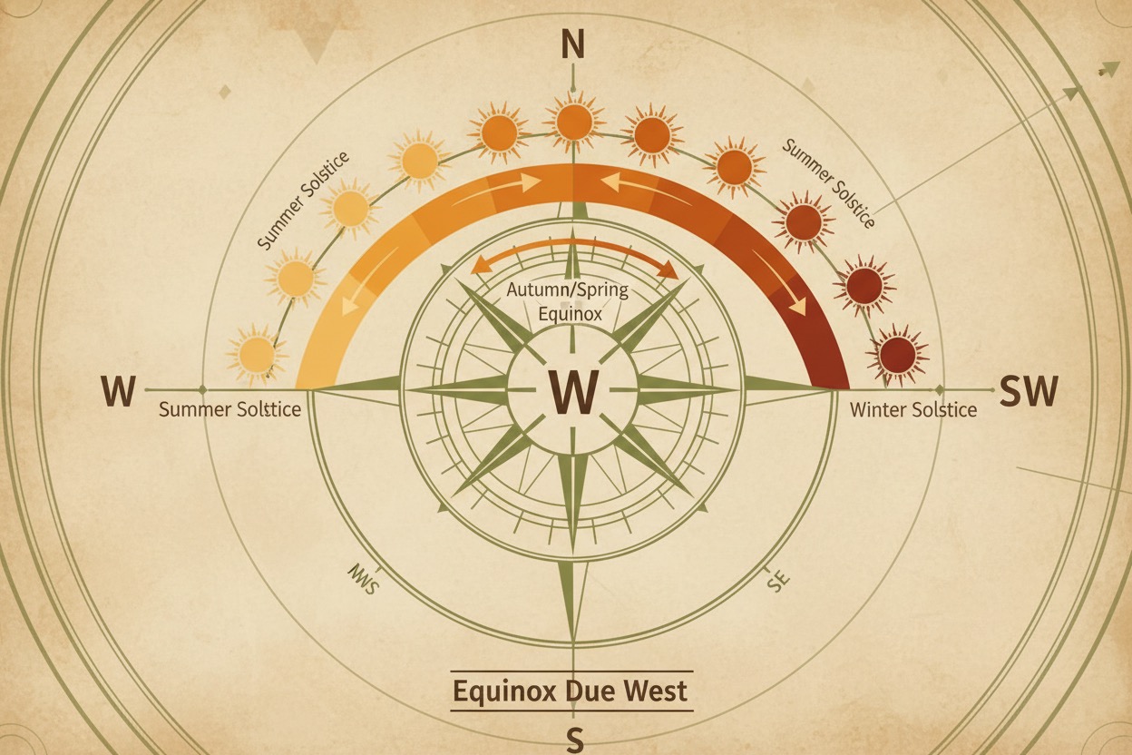 where does the sun set - seasonal sunset direction compass diagram