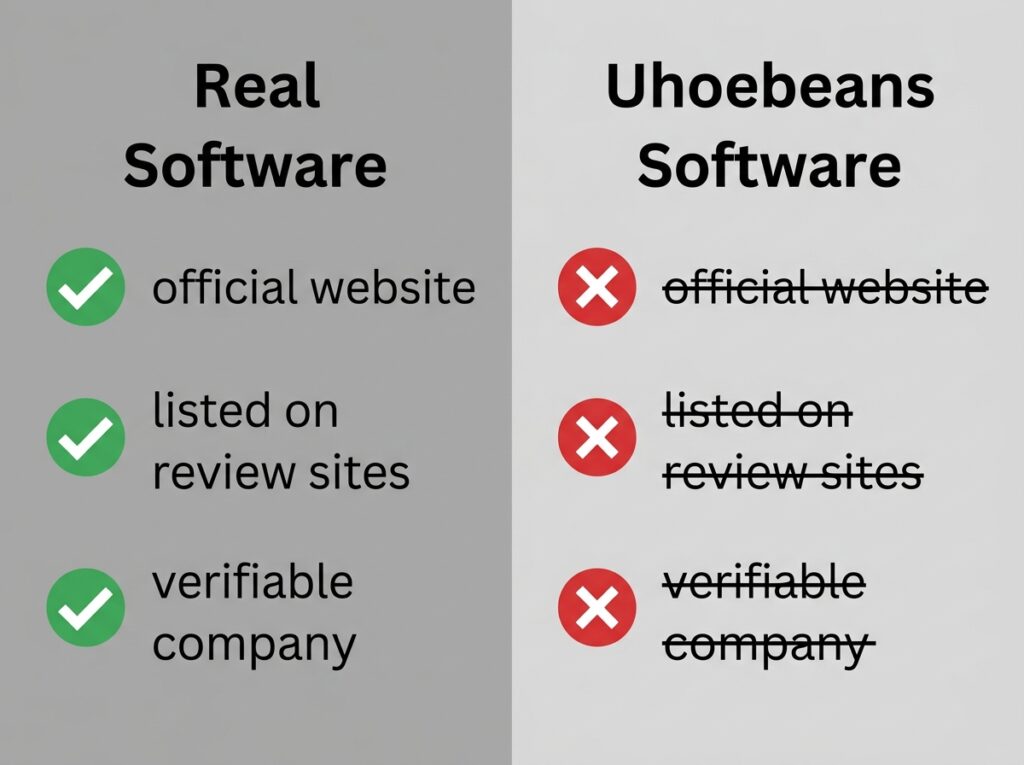 Comparison checklist of real software versus uhoebeans software red flags