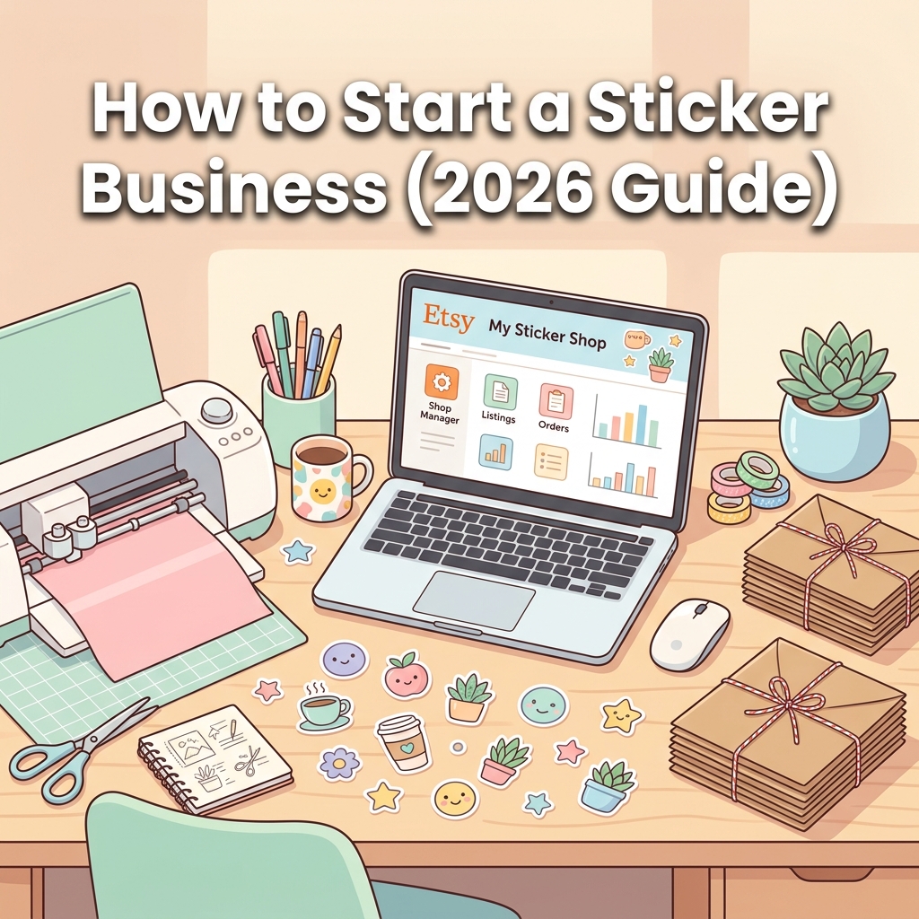 how to start a sticker business step by step guide with vinyl cutter and Etsy shop