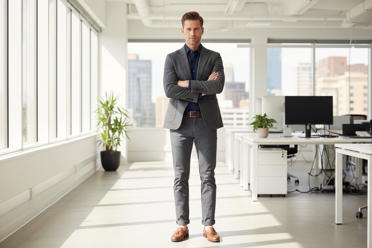 lannel business casual men outfit with blazer and chinos