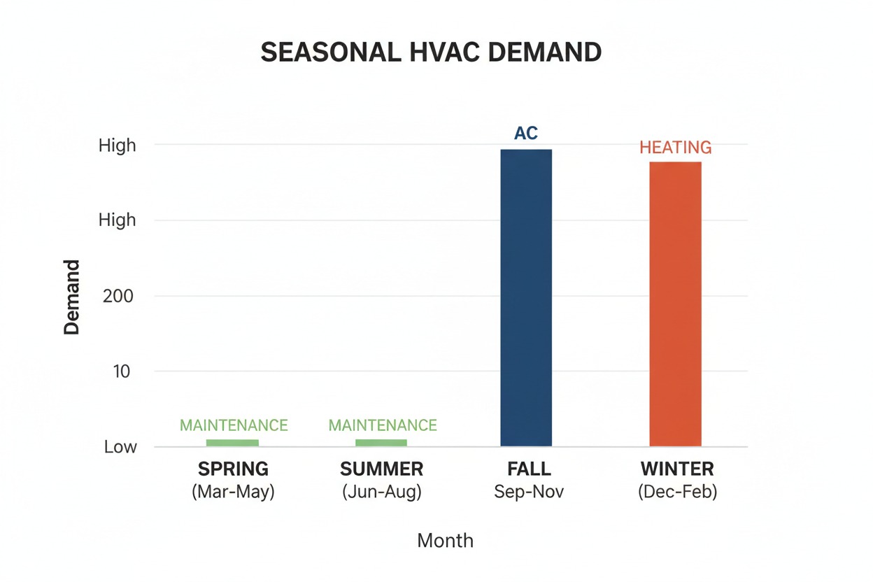 HVAC business seasonal demand chart by month