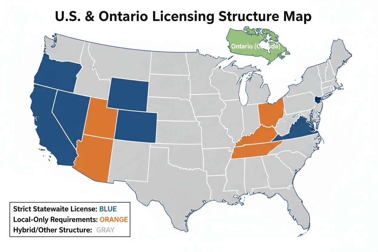 HVAC business license requirements by state map comparison