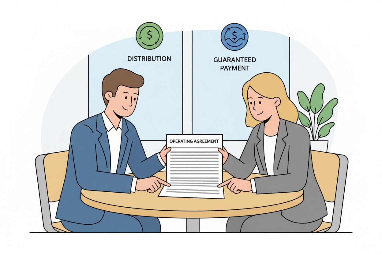 Multi-member LLC owners reviewing distributions and guaranteed payments in an operating agreement