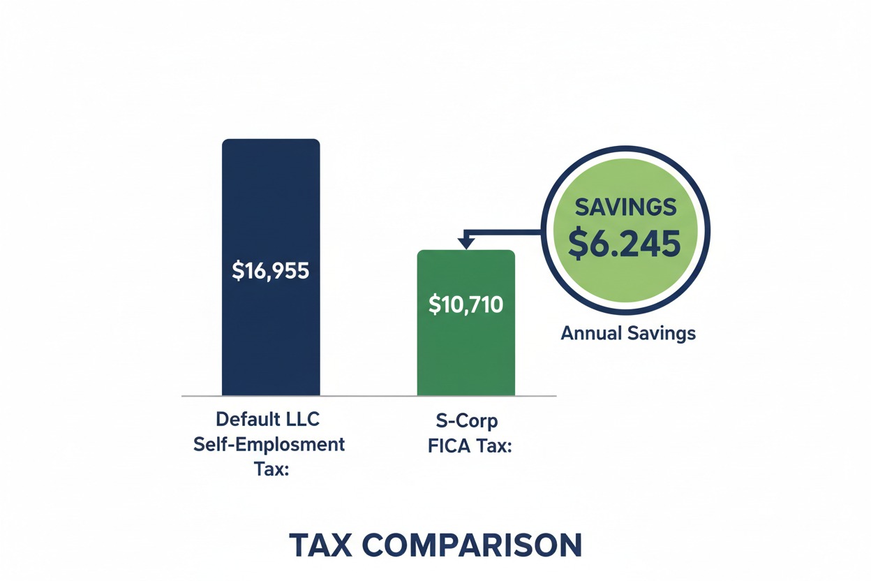 Chart comparing LLC self-employment tax versus S-corp payroll tax savings for business owners