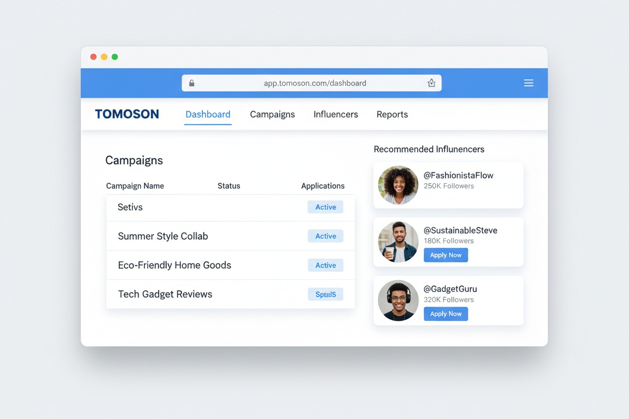 Tomoson influencer marketing dashboard example