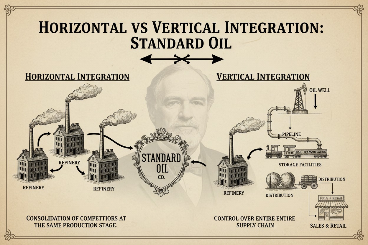 Horizontal and vertical integration explained through the Standard Oil monopoly