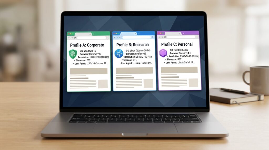 Multiple browser profiles with different digital fingerprints