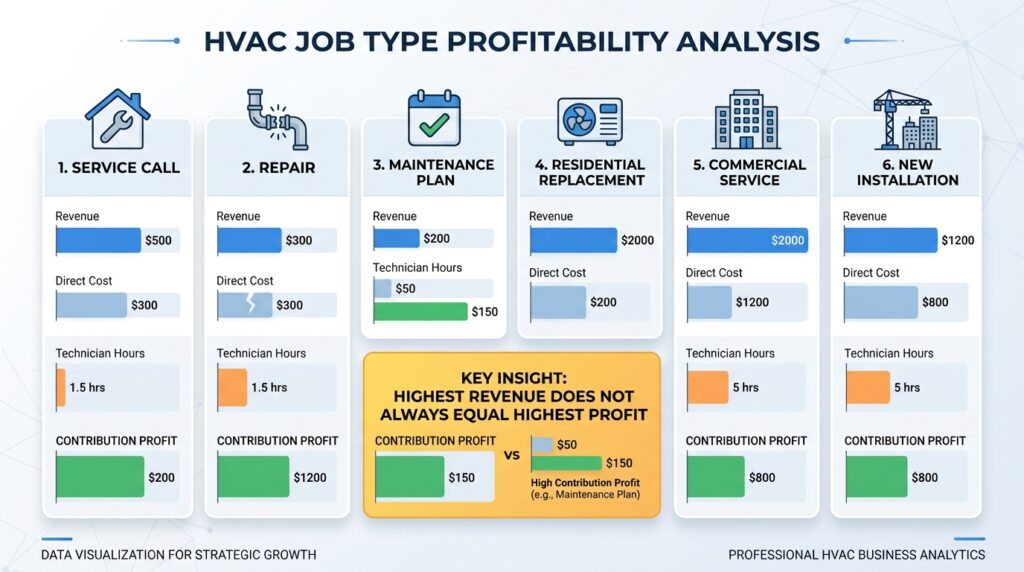 HVAC business profit by service repair maintenance and installation job type