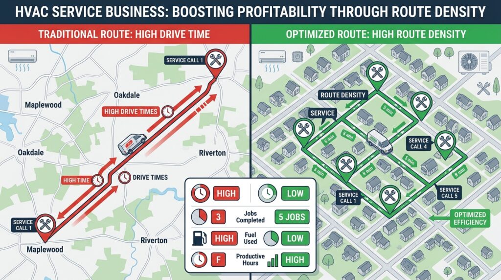 HVAC route density technician scheduling profit comparison