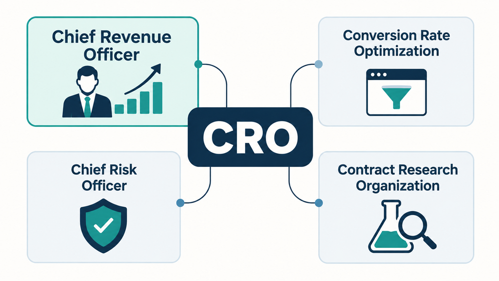 Different meanings of CRO with Chief Revenue Officer highlighted for business leadership