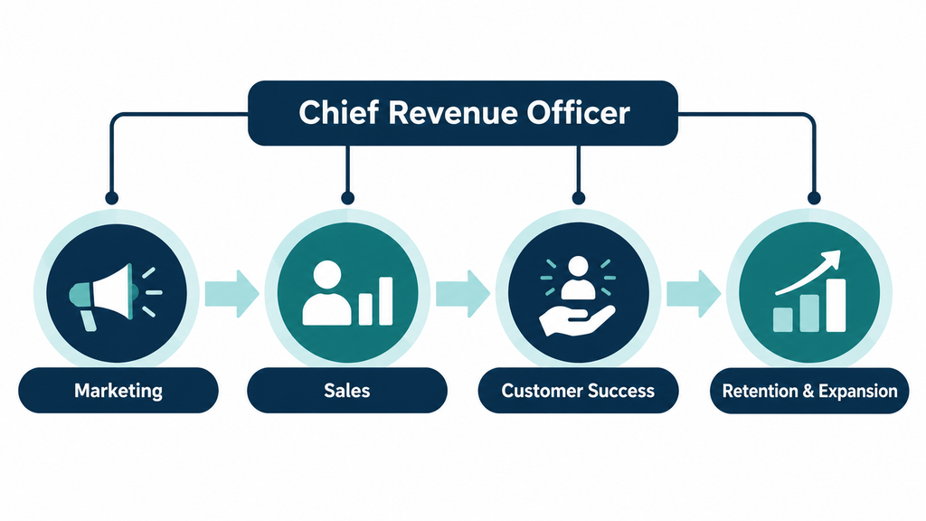 Chief Revenue Officer overseeing marketing, sales, customer success, retention, and expansion