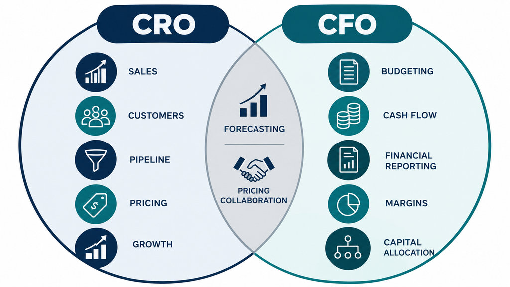 CRO vs CFO comparison showing revenue and financial responsibilities
