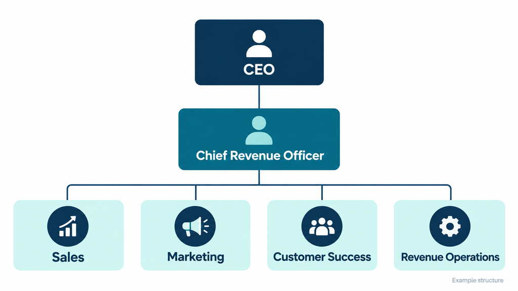 Example organizational structure with a Chief Revenue Officer overseeing revenue teams
