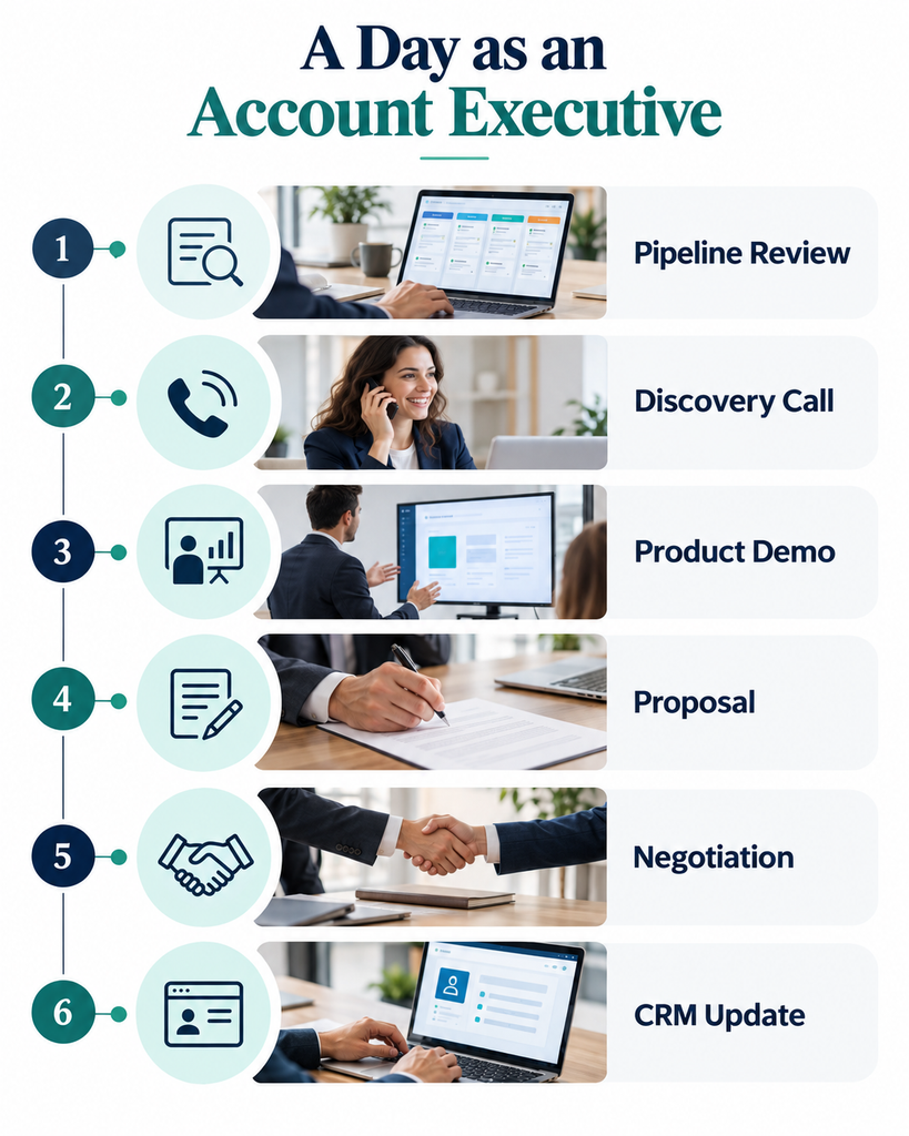 Typical daily activities of an Account Executive