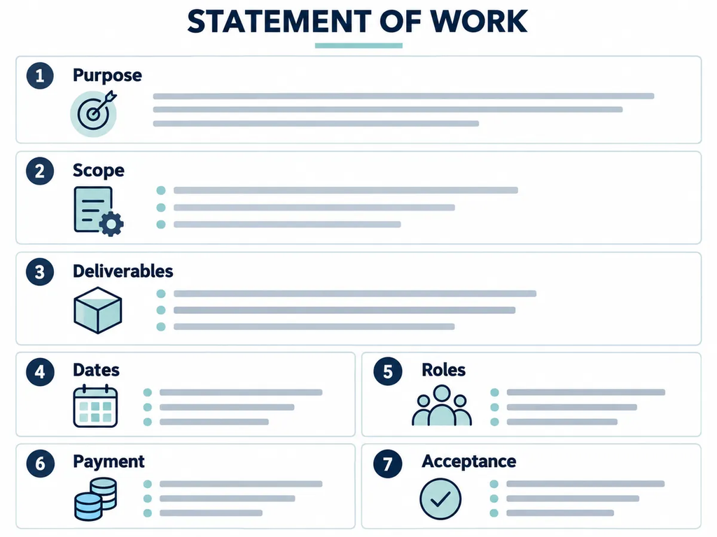 Main sections to check in a business statement of work.