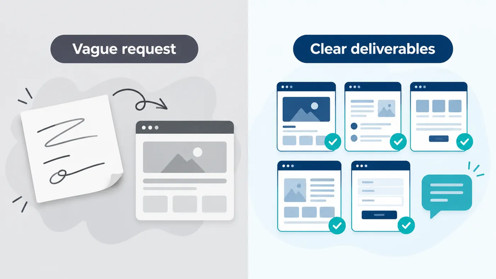 Vague website request compared with specific SOW deliverables.